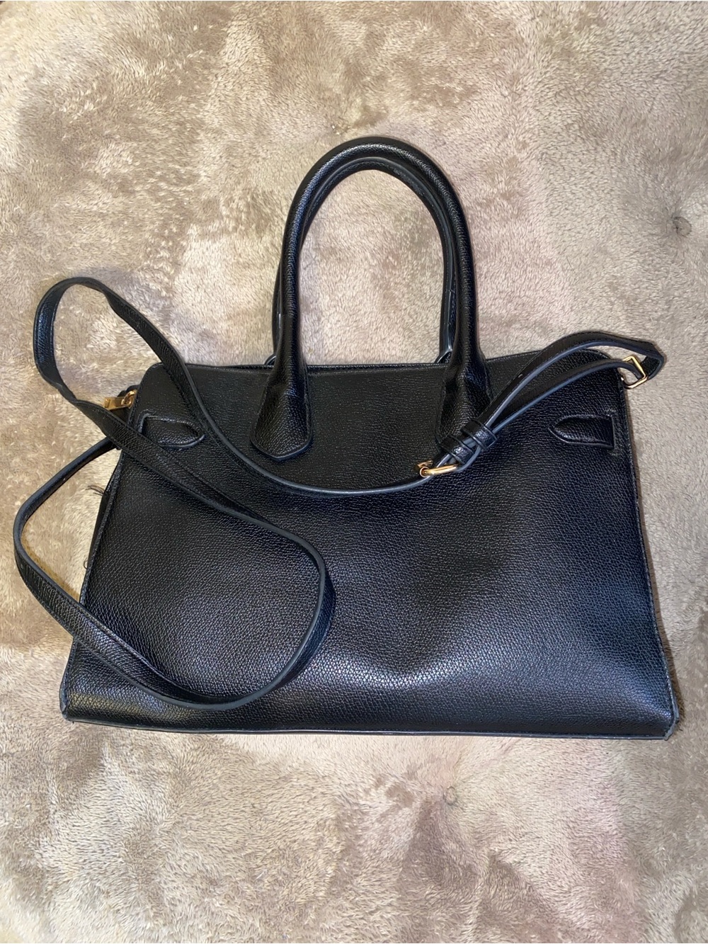 a new day Black Faux Leather Satchel Handbag with Removable Strap
